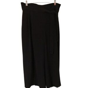 Anne Klein Paper Bag Waist Tie Front Super Wide Leg Pants Black Size M